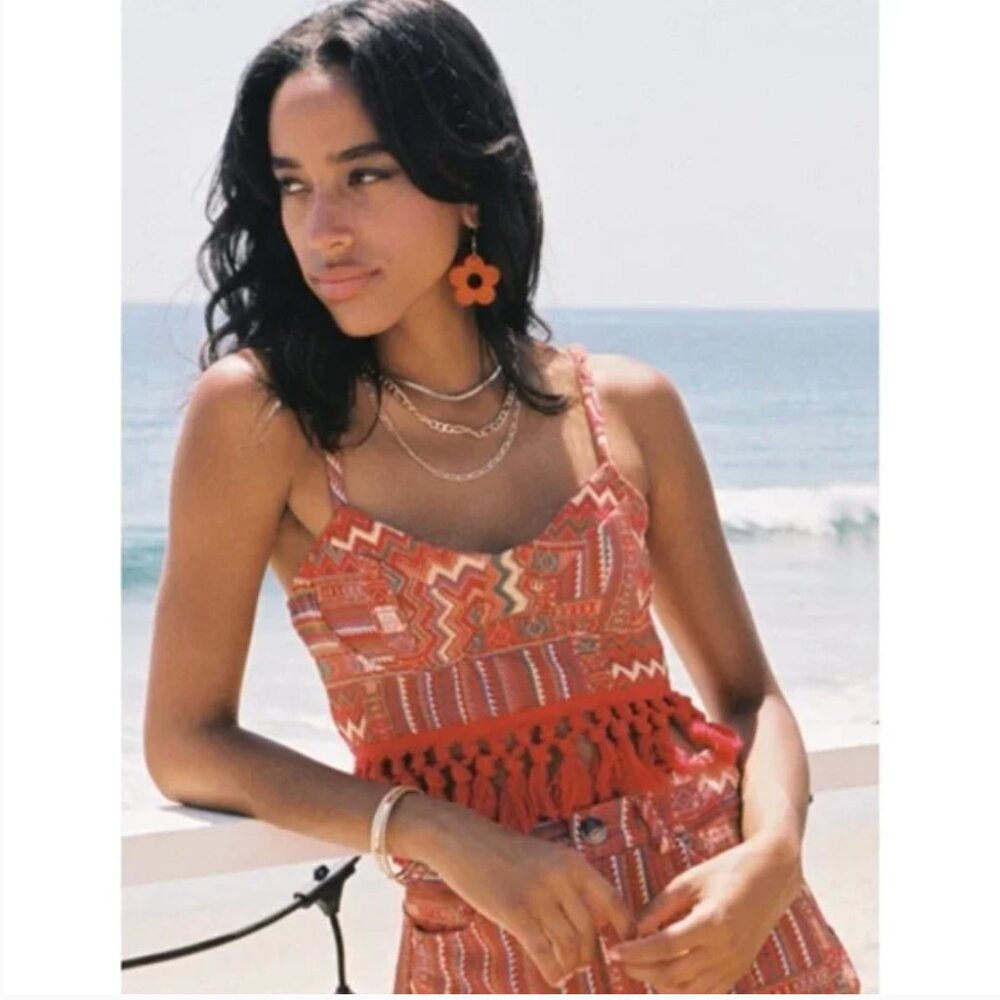 NWT Cider Boho Aztec Woven Fringe Crop Top